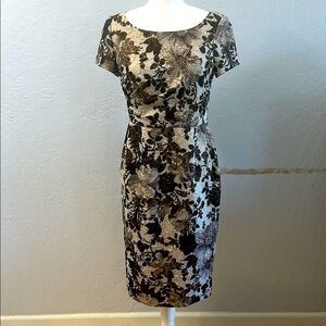 Adrianna Papell Black and Cream Floral Midi Dress